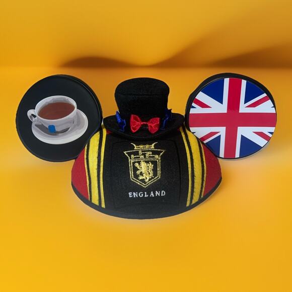 Disney Epcot England Mickey‎ Ear Hat Tea Cup Top Hat Union Jack UK One Size - Picture 1 of 13